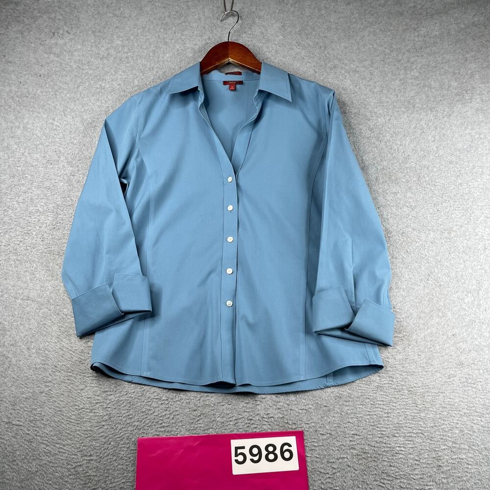 Talbots Haberdashery 3/4 Sleeve Button Down Shirt Blouse Blue Womens Size 10